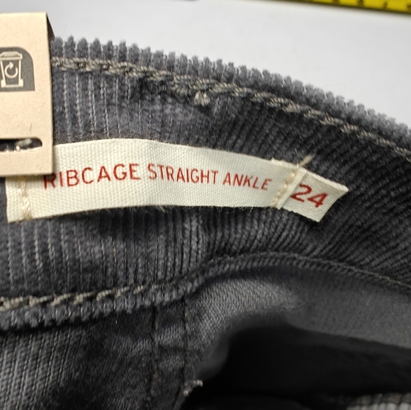 Levis Ribcage Straight Ankle Womens Jeans 24x27 Grey Corduroy Cowgirl - Picture 7 of 7